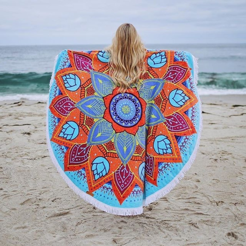 Pura Vida Beach Mandala Round Towel, boho beach towel, bohemian decor